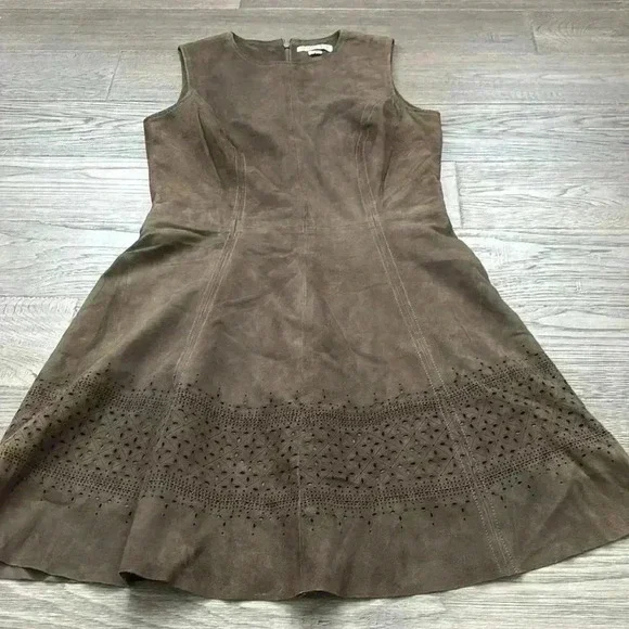 Lamarque | Brown Cowgirl 100% Leather Suede Dress with Cutout Designs Size 2 - Picture 2 of 14